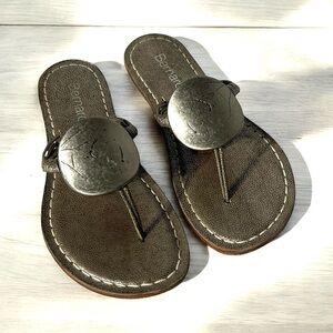 Bernardo Bronze / Silver Medallion Embellished Leather Thong Sandal - $198